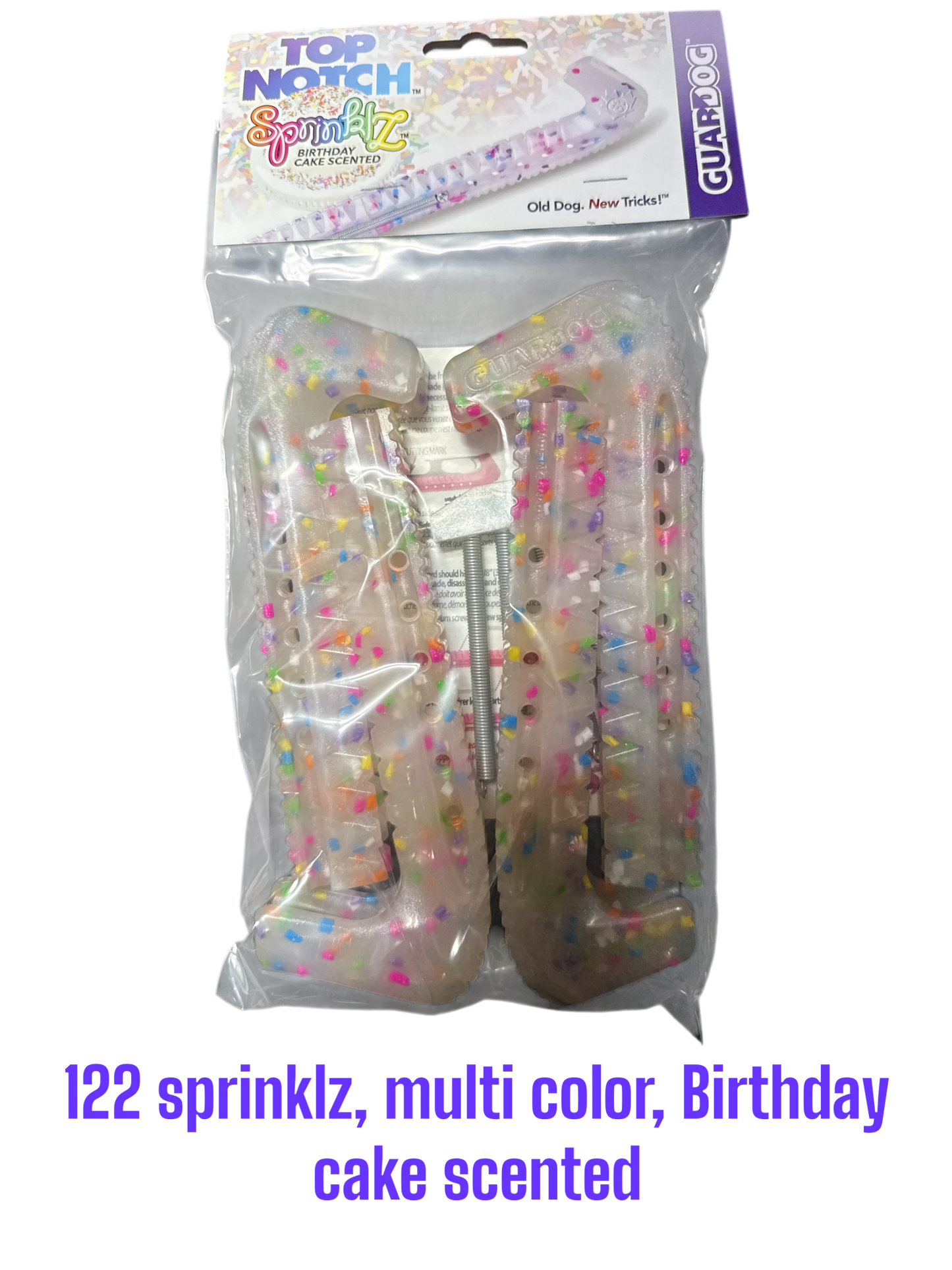 Sprinklz Multi-Color Birthday Cake Hard plastic Centi skate guards in a 2-piece adjustable design for hockey skates