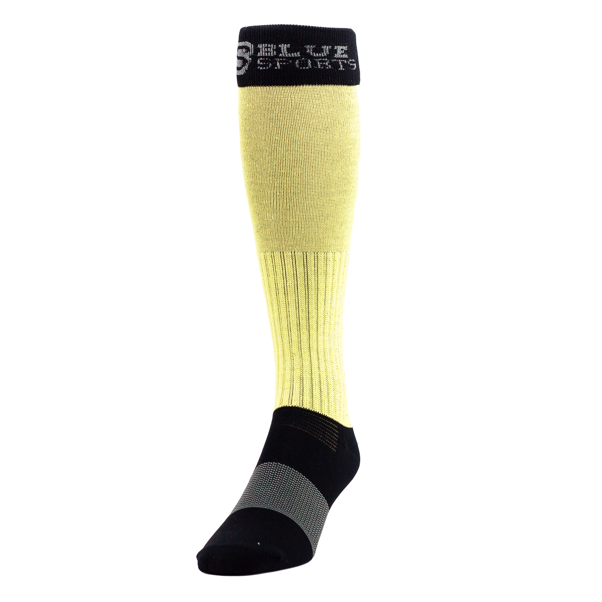 Pair of Blue Sports Pro-Kevlar Socks (color: yellow/black) showing reinforced Kevlar panels and supportive design.