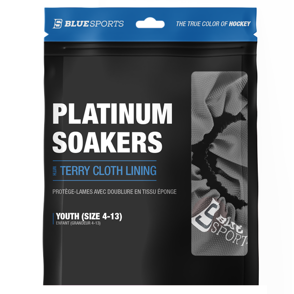 Blue Sports Platinum Soakers with thick padding and premium terry lining for skate blade protection. Silver.