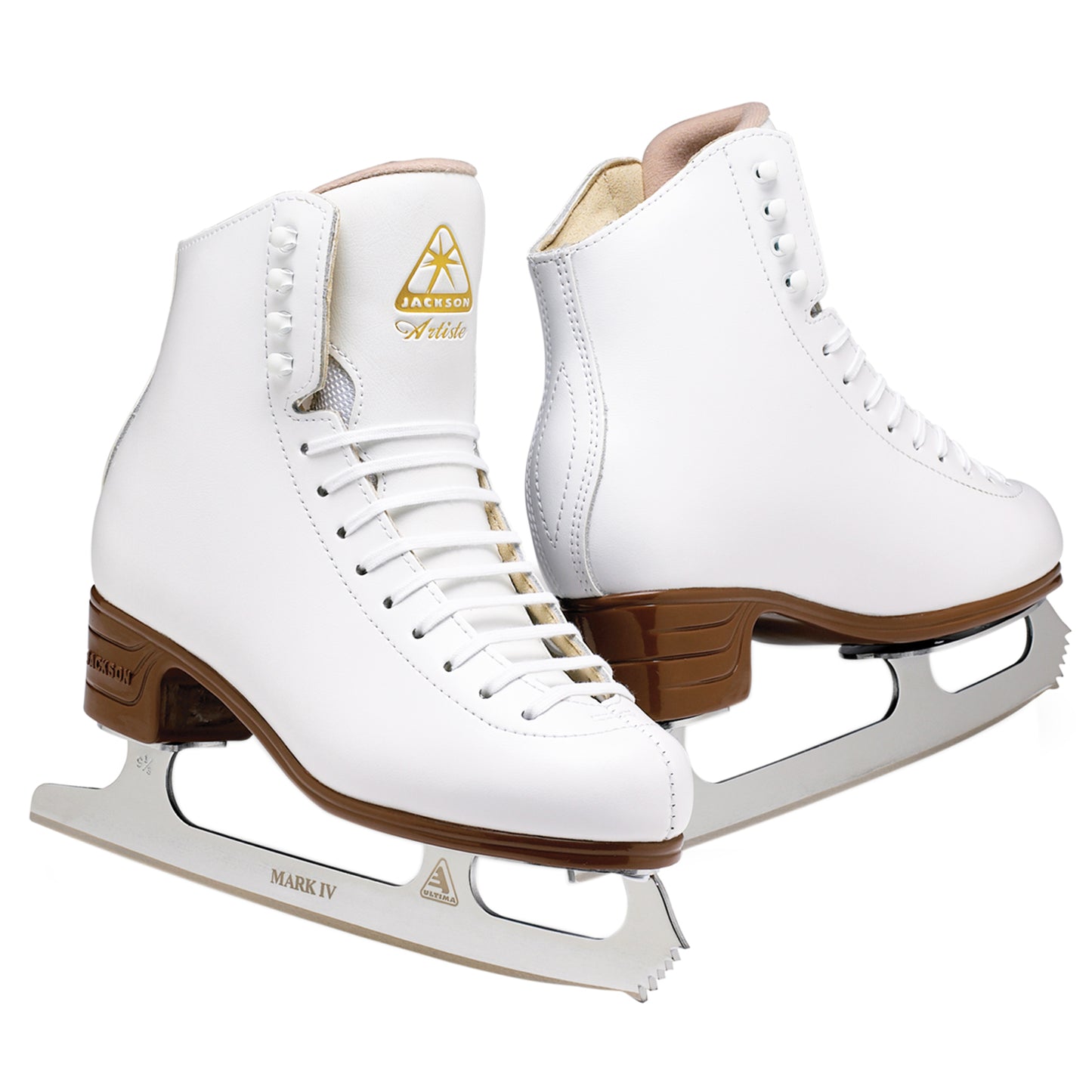 Jackson JS1790 Ladies Artiste women’s white figure skates with brown sole and Mark IV blade