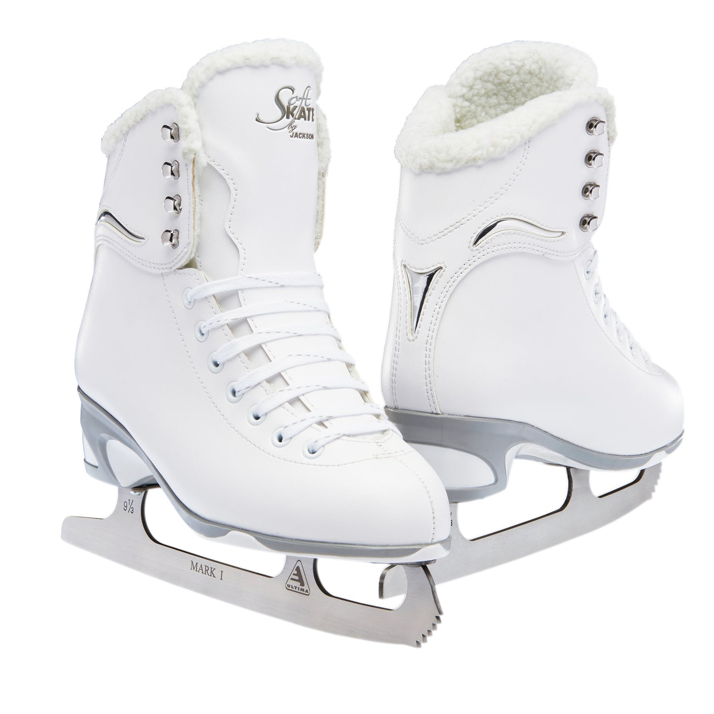 Jackson JS180 white skates with soft white fleece liner and Mark I blade