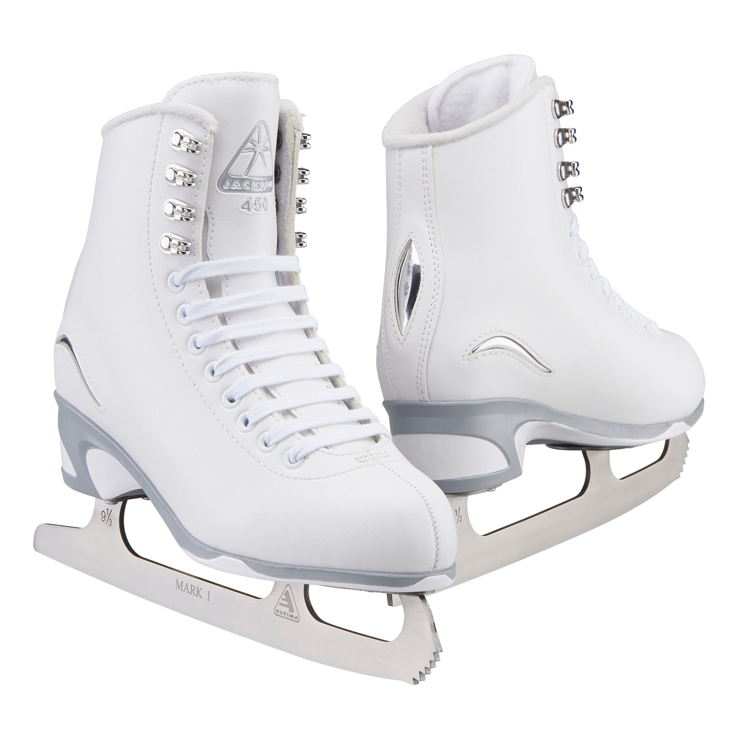 Jackson JS450 Ladies Finesse women’s skates with white vinyl upper and Mark I blade