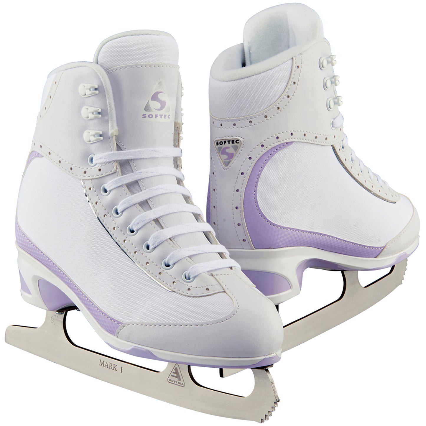 White Jackson Ultima Softec Vista ST3200 women’s skates with Mark I blade and soft velvet lining