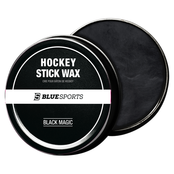 Puck-style container of Blue Sports Hockey Stick Wax for blade grip and moisture protection. Scent: Black Magic.