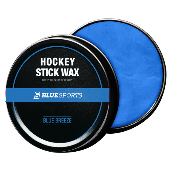 Puck-style container of Blue Sports Hockey Stick Wax for blade grip and moisture protection. Scent: Blue Breeze.