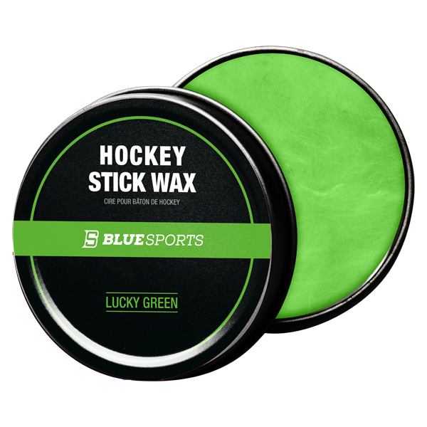 Puck-style container of Blue Sports Hockey Stick Wax for blade grip and moisture protection. Scent: Lucky Green.