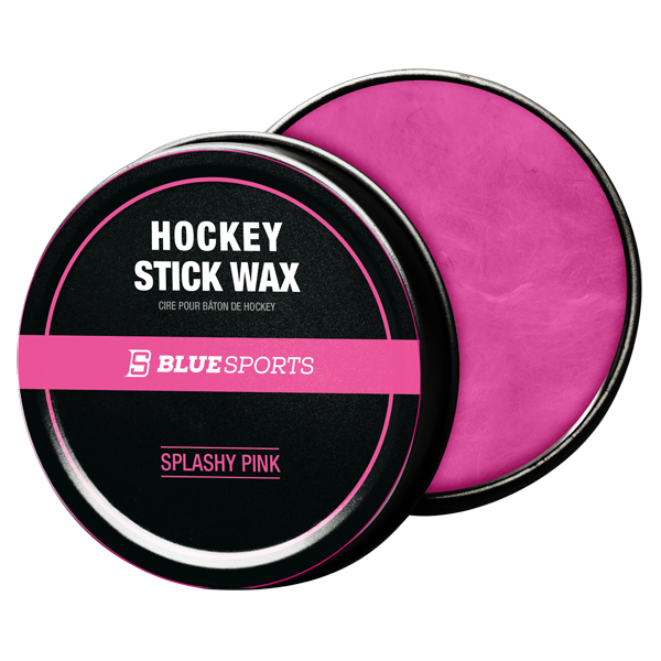 Puck-style container of Blue Sports Hockey Stick Wax for blade grip and moisture protection. Scent: Splashy Pink.