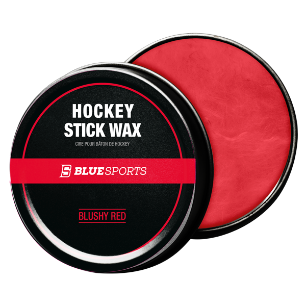 Puck-style container of Blue Sports Hockey Stick Wax for blade grip and moisture protection. Scent: Blushy Red.