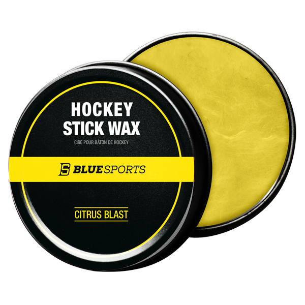 Puck-style container of Blue Sports Hockey Stick Wax for blade grip and moisture protection. Scent: Citrus Blast.