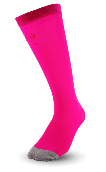 Ultra-thin Thinees skating socks in Neon Pink. Sleek and breathable material designed for figure and hockey skaters