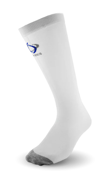 Ultra-thin Thinees skating socks in White. Sleek and breathable material designed for figure and hockey skaters