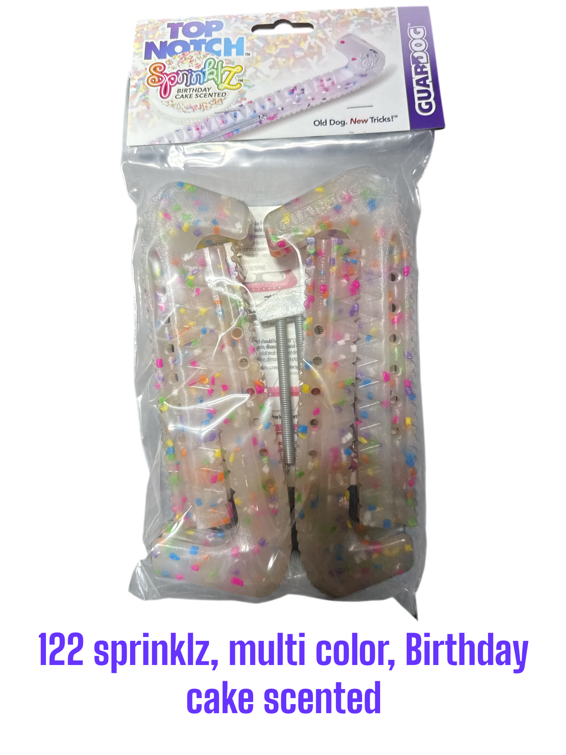 Sprinklz Multi-Color Birthday Cake Hard plastic Centi skate guards in a 2-piece adjustable design for hockey skates