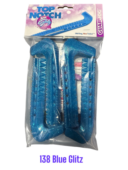 Glitz Blue Hard plastic Centi skate guards in a 2-piece adjustable design for hockey skates