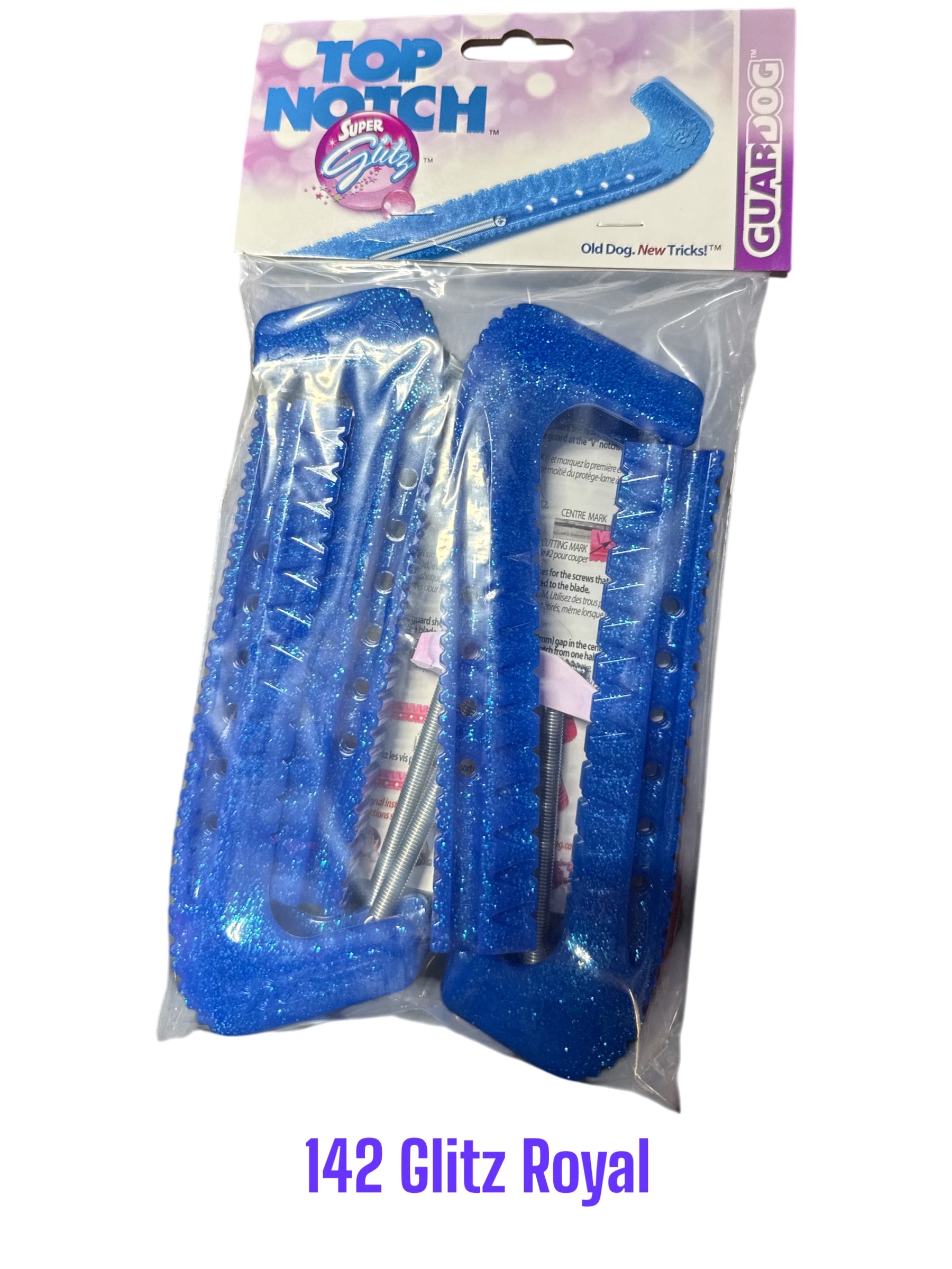 Glitz Royal Hard plastic Centi skate guards in a 2-piece adjustable design for hockey skates