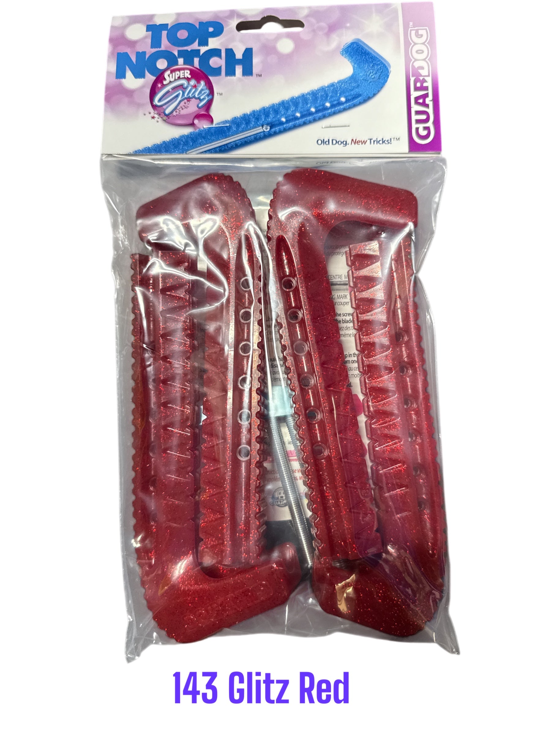 Glitz Red Hard plastic Centi skate guards in a 2-piece adjustable design for hockey skates