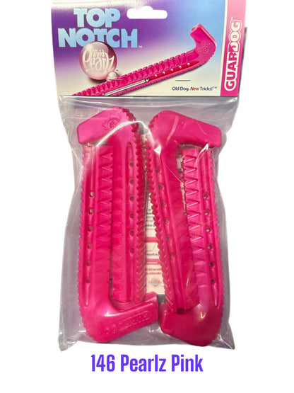 Pearlz Pink Hard plastic Centi skate guards in a 2-piece adjustable design for hockey skates