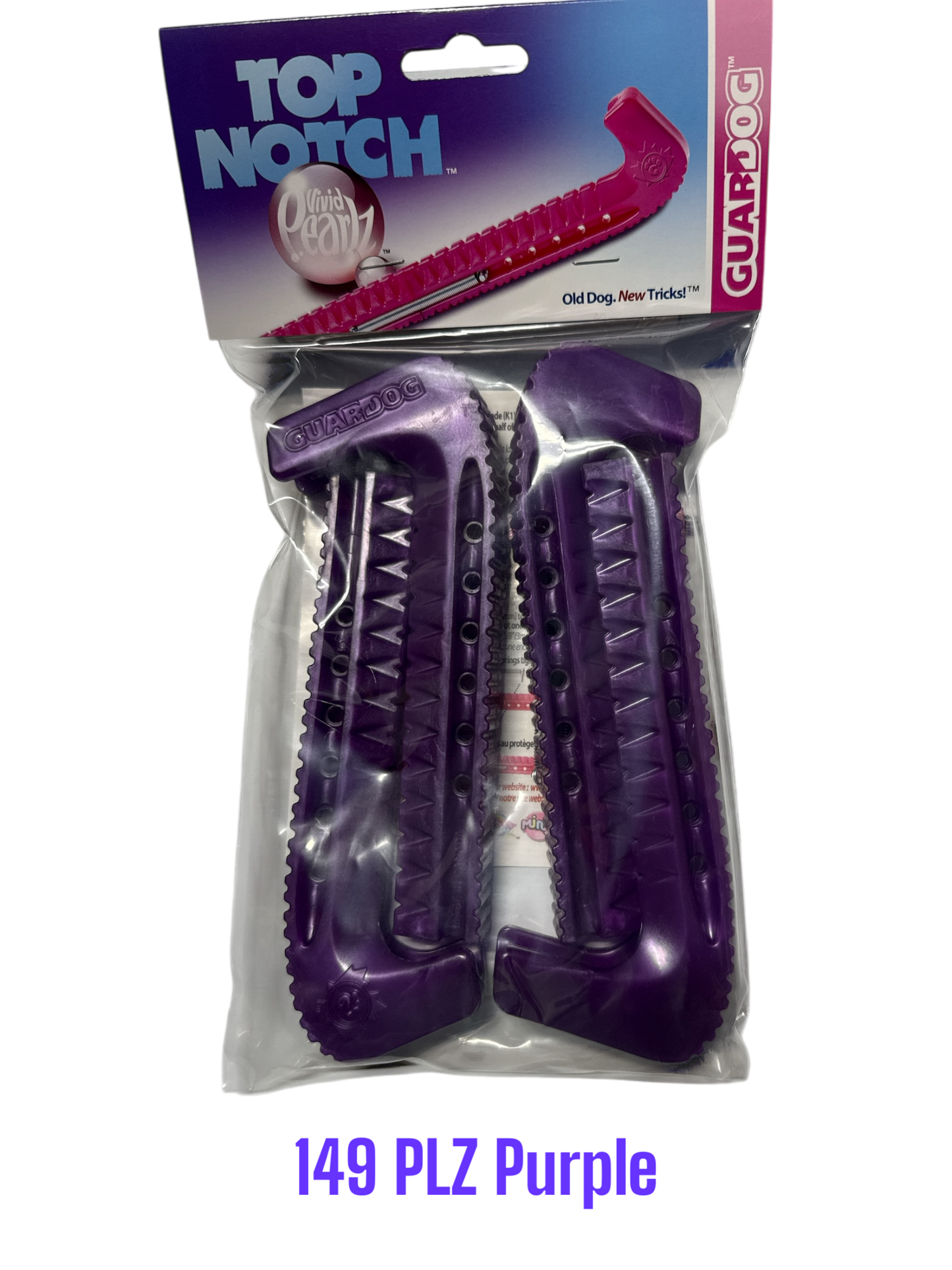 Pearlz Purple Hard plastic Centi skate guards in a 2-piece adjustable design for hockey skates