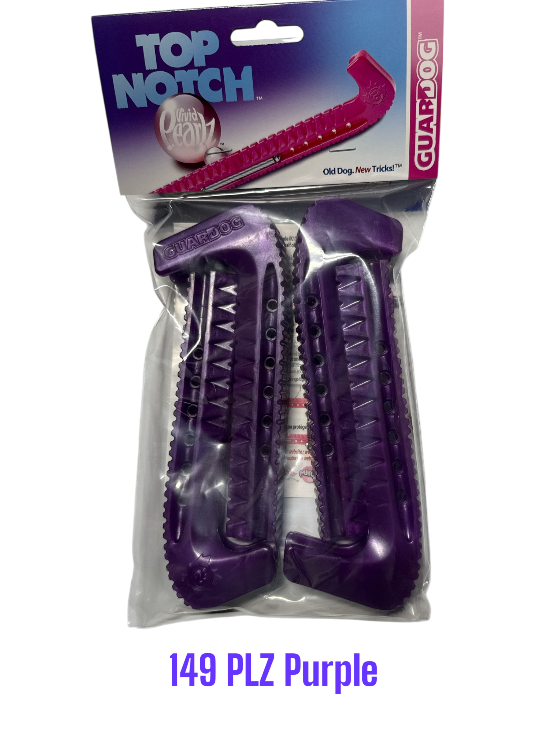 Pearlz Purple Hard plastic Centi skate guards in a 2-piece adjustable design for hockey skates