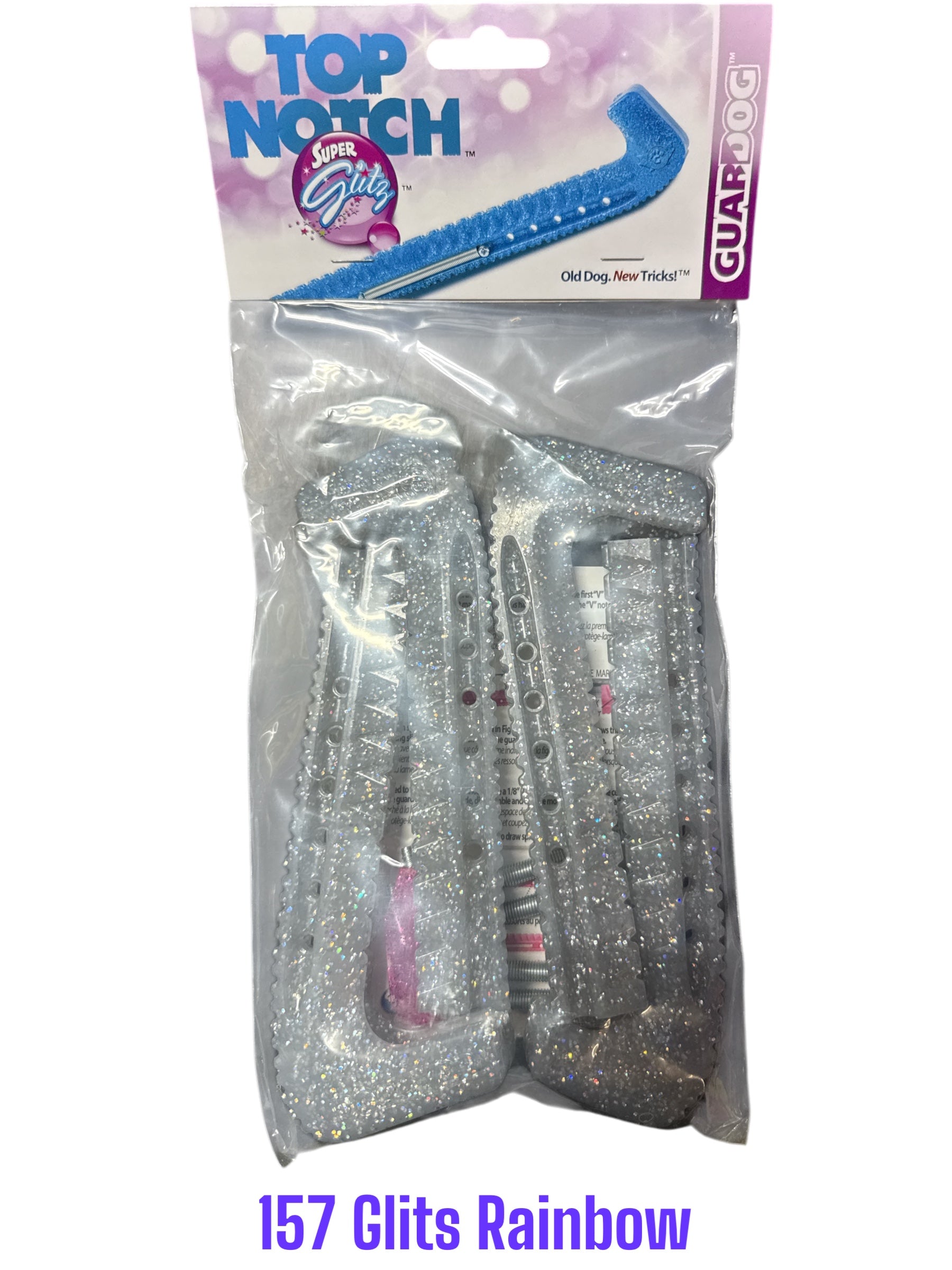 Glitz Rainbow Hard plastic Centi skate guards in a 2-piece adjustable design for hockey skates
