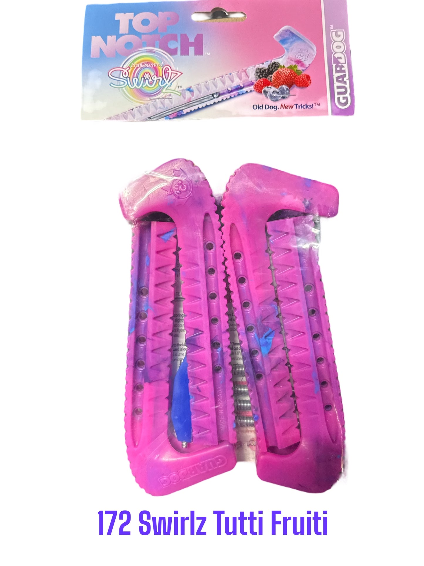 Swirlz Tutti Fruiti Hard plastic Centi skate guards in a 2-piece adjustable design for hockey skates