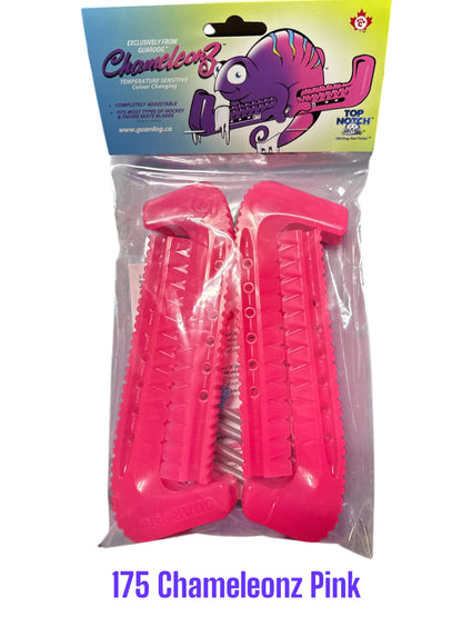CMZ Pink Hard plastic Centi skate guards in a 2-piece adjustable design for hockey skates