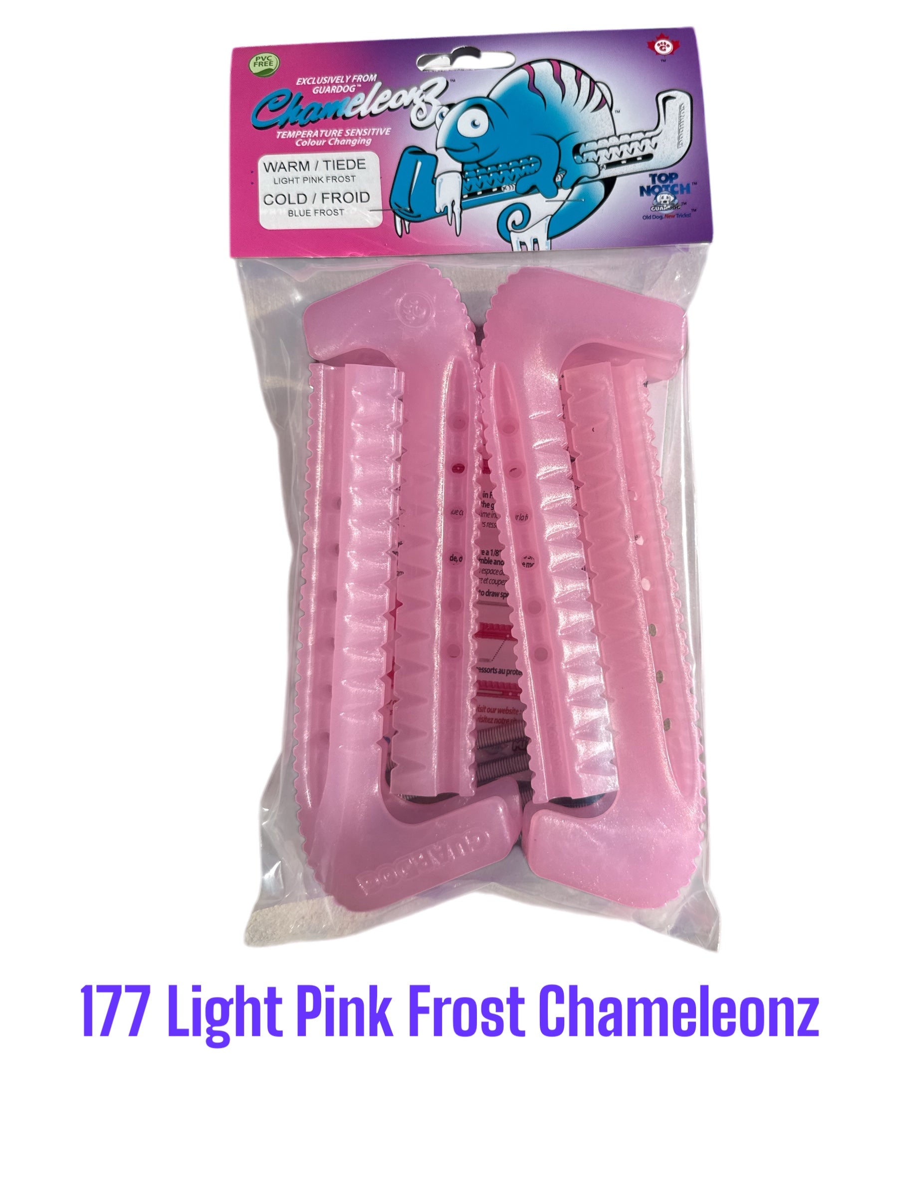 CMZ Light Pink Hard plastic Centi skate guards in a 2-piece adjustable design for hockey skates